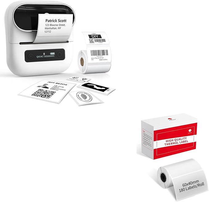 Phomemo M220 Label Maker & 4 Roll Label, 3.14 Inch Bluetooth Thermal Label Printer for Barcode, Address, Labeling, Mailing, File Folder Label, Easy to Use, Support Smartphone, Tablet&PC
