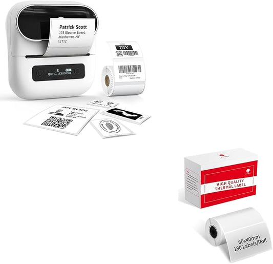 Phomemo M220 Label Maker & 4 Roll Label, 3.14 Inch Bluetooth Thermal Label Printer for Barcode, Address, Labeling, Mailing, File Folder Label, Easy to Use, Support Smartphone, Tablet&PC