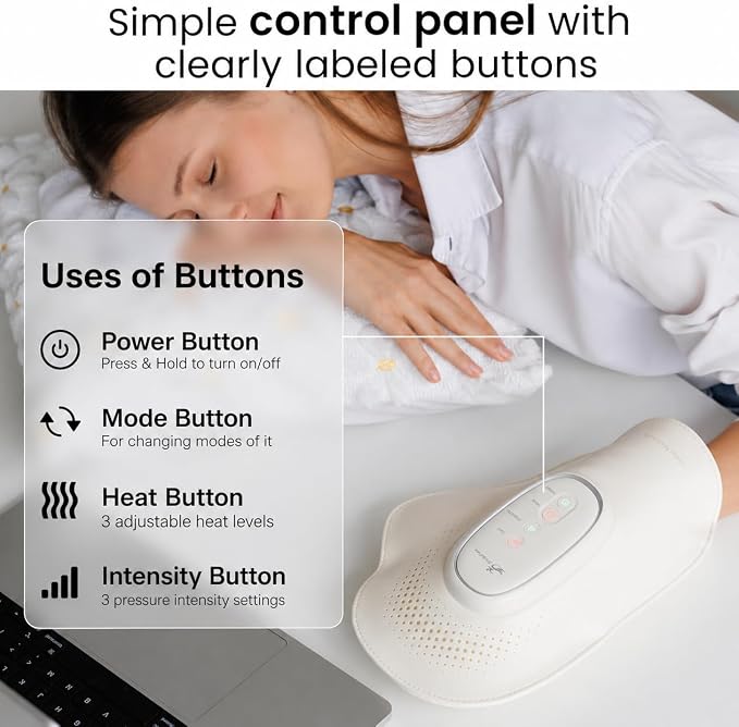 STRIDEFLOW Hand Massager with Heat and Compression for Arthritis and Carpal Tunnel Relief, Air Compression Glove for Hand & Wrist Pain, FSA-HSA Eligible, Fathers Day Gift for Men, Off White