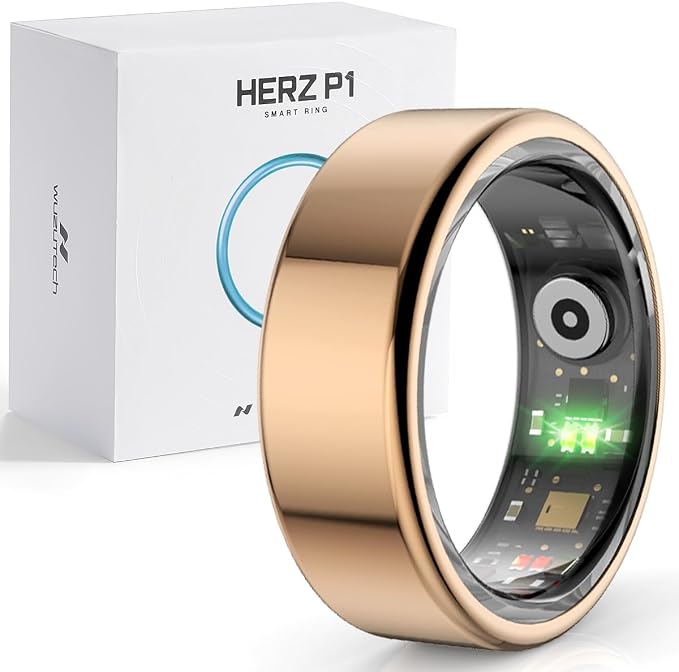 Herz P1 Smart Ring for Women & Men - (Size 13) 24/7 Health Metrics Fitness Ring, Tracks 20+ Biometrics, 6 Day Battery Life, Waterproof Stainless Steel, Free APP for iOS Android, No Subscription