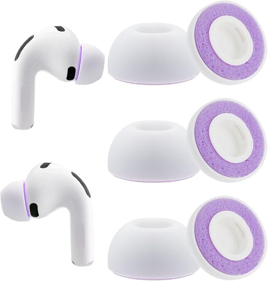 Replacement Memory Foam Ear Tips for AirPods Pro 3 Silicone Shield, Compatible with AirPods Pro3 3rd Generation 2025，Ultimate Comfort, 3 Pairs, White/Purple (Large)
