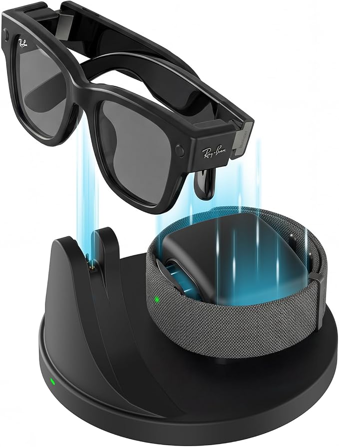 2-in-1 Charging Dock Compatible with Ray Ban Meta Display Smart Glasses & Neural Band, Magnetic Fast Charger for RayBan Meta Display Glasses Accessories