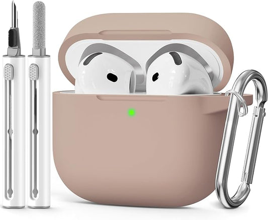 for AirPods 4 Case 2024 Come with Cleaner Kit,Soft Silicone Protective Cover for Apple AirPods 4th Generation Cases with Keychain,Compatible with AirPod 4 Case for Women Men-Brown