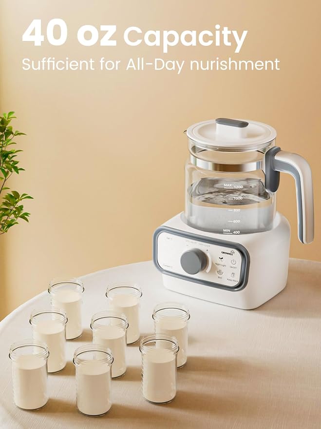 GROWNSY Baby Instant Warmer, Glass Water Boiler with Accurate Temperature Control for Formula, Coffee and Tea, 1.2 Liter Electric Kettle with LCD Display and Timer