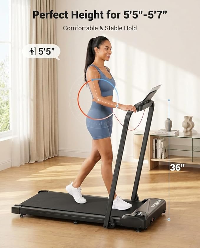 THERUN Walking Pad with Handle Bar, Walking Pad Treadmill for Home, Compact Treadmills with APP, Under Desk Treadmill with 10% Manual Incline, Portable Treadmill with Quiet Core