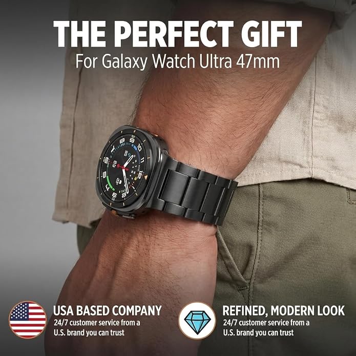 Ultra Supply Co. Titanium Band for Samsung Galaxy Watch Ultra 47mm – Galaxy Watch Ultra Metal Band with Folding Clasp, Scratch & Water-Resistant DLC Coating, Adjustable Smartwatch Bands
