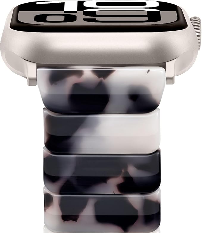 V-MORO Resin Band Compatible with Apple Watch Series 7/8/9/10 46mm/45mm/44mm/42mm Fashion Strap for iWatch Series 6/5/4/3/2/1/SE/SE2 Lightweight Bracelet Wristband Women Men(Classic Ivory Tortoise)