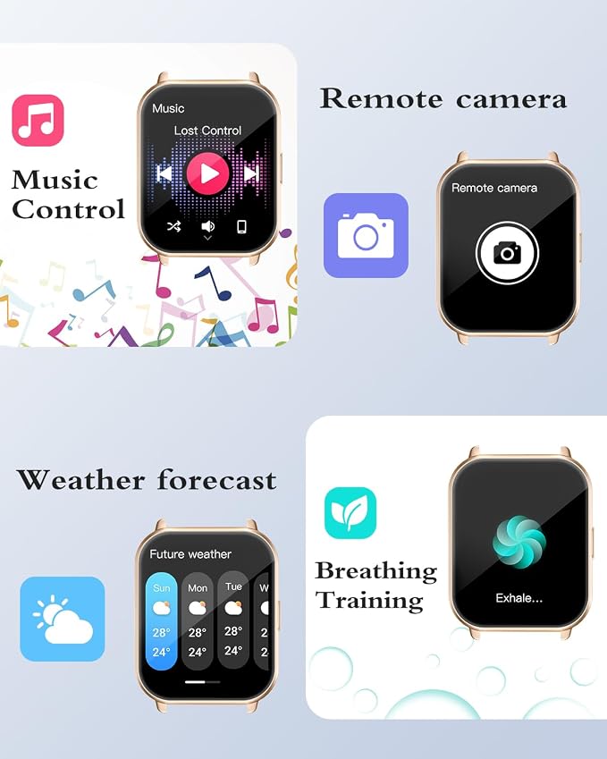 RUIMEN Smart Watches for Women Men (Answer/Make Calls, 2 Bands Included), 1.8" Smartwatch for iOS/Android Phones, Fitness Tracker Heart Rate/Sleep Monitor Digital Watch Waterproof (Pink)