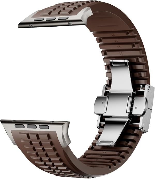 Silicone Watch Band Compatible with iWatch Ultra 2 / Ultra/Series 10 9 8 7 (44mm 45mm 46mm 49mm), Sport bands with Folding buckle, Rugged Heavy Duty Modern Design for Men
