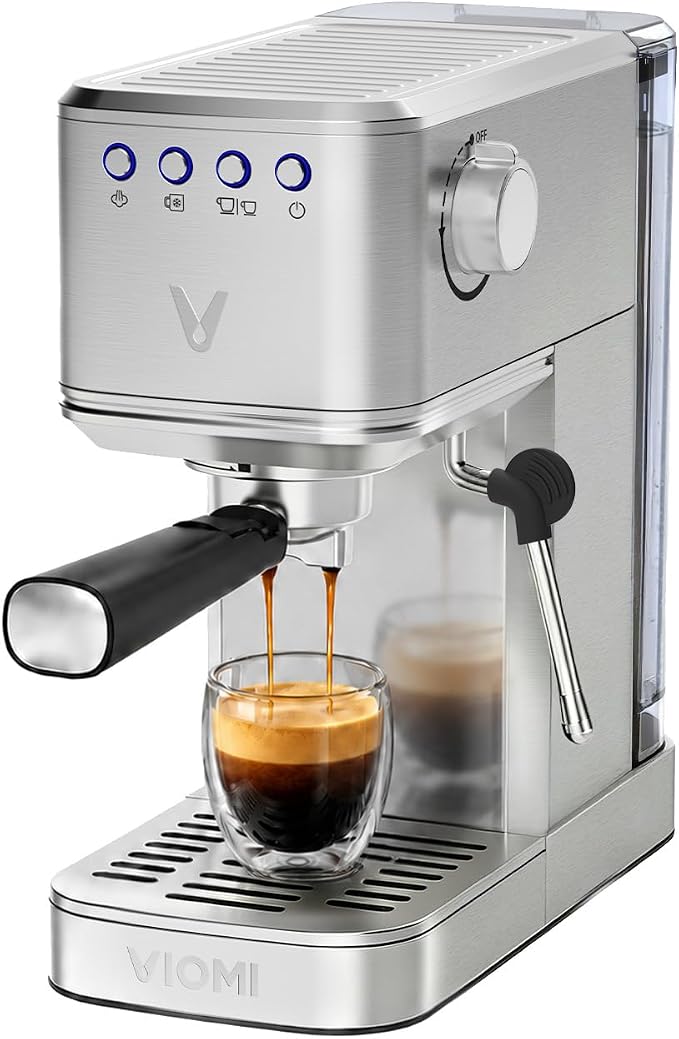 VIOMI T1A Espresso Machine 20 Bar, Compact Espresso Maker with Milk Frother, Coffee Machine with 37oz Removable Water Tank, Cold Brew Machines for Home Barista, Latte, Cappuccino Machine, Silver