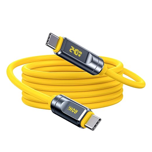 AOHI USB4 2.0 Cable with LED Display 6.6ft, 240W PD3.1 Fast Charging, 80Gbps Data Transfer, Dual 8K Display, The Future Adonis USB C Cable for MacBook Pro/iPhone 17 Pro Max/Galaxy/SSD/Docking, Yellow