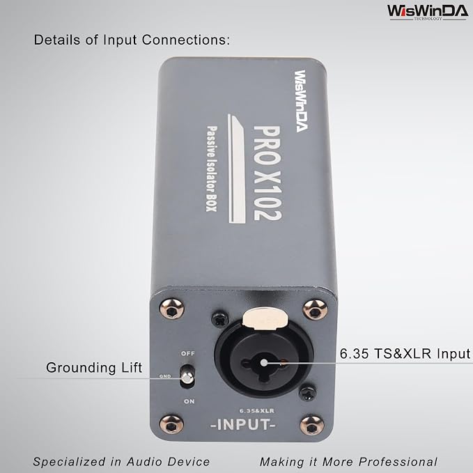 Pro X102-1S 1/4 6.35 TRS/TS/XLR Multi-Purpose Hum Eliminator Box Microphone and Audio Player Ground Loop Noise Isolator HiFi Stereo Noise Filter for Different Audio Using Systems