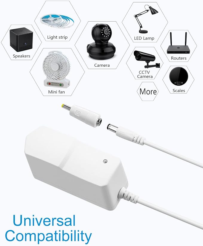 ALITOVE DC 12V Power Supply 1A 12W AC Adapter 100-240V to DC12V 4.92Ft Cord Universal Converter with 5.5x2.5 5.5x2.1 5.5x3.0 5.5x1.7 4.8x1.7 4.0x1.7 3.5x1.35 3.0x1.1 2.5x0.7 6.3x3.0 10 Tips
