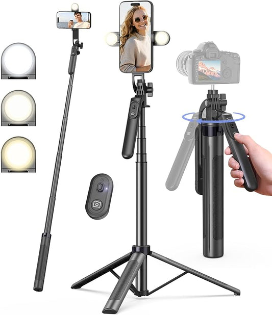 Yeaki 71" Phone Tripod,Tripod for iPhone with Fill Light and Rechargeable Remote,Aluminum Selfie Stick Phone Stand Compatible with Cell Phone/Camera/Ring Light/DJI/GoPro