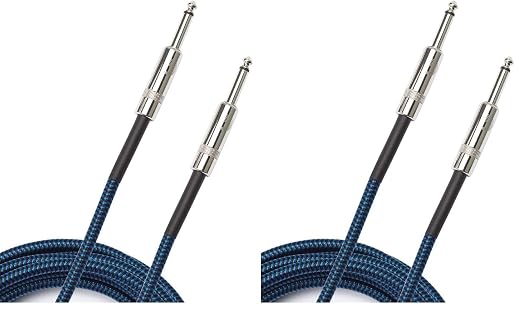 D'Addario Accessories D'Addario Guitar Cable - Guitar Lead - Instrument Cable - Guitar Accessories - Braided Cable - 15 Feet/4.57 Meters - Blue - 2 Pack