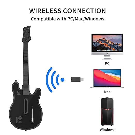 JJDWIN Wireless Guitar Hero Controller for PS4/PS3/PC with RGB Light, Rock Band & Clone Hero Games, Fortnite Festival with Strap & Wireless Dongle,Black