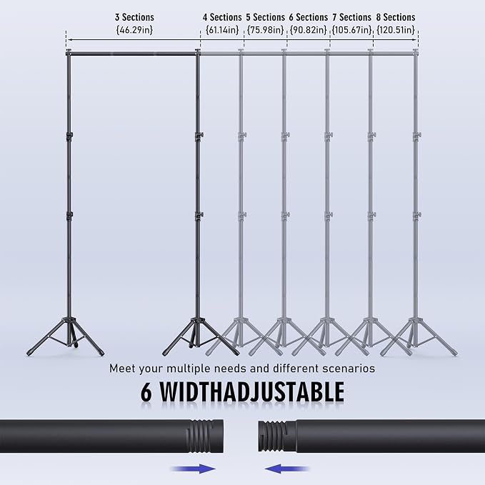 Backdrop Stand Kit - 6 Widths, 10x8.5ft Adjustable Background Stand for Parties & Studio Photography