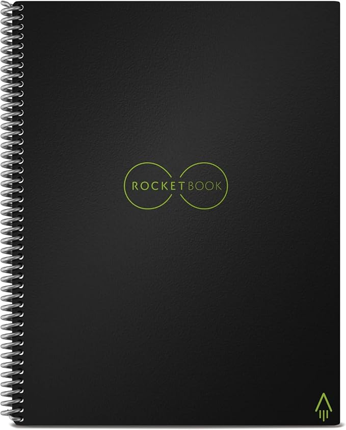 Rocketbook Core Smart Notebook, Medium/College Rule, Black Cover, (16) 11 x 8.5 Sheets