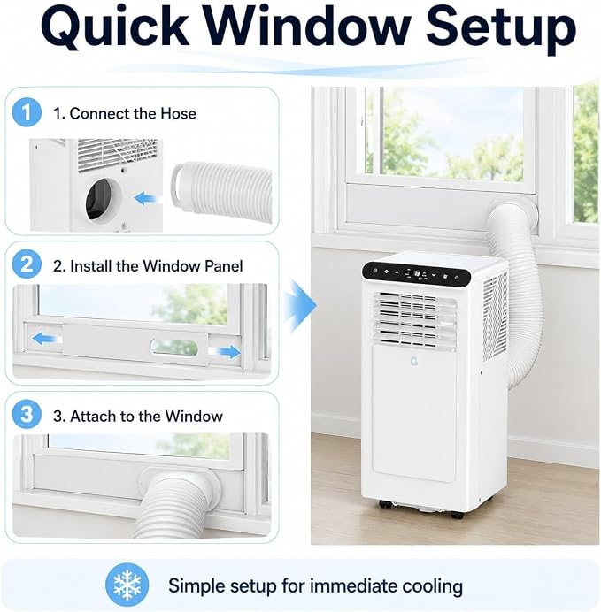 8000 BTU Portable Air Conditioners, 3-in-1 Portable AC with Cooling Dehumidifier Fan, Quiet Sleep Mode, Remote Control, 24H Timer,LED Touch Screen, for Bedroom Office Dorm Rooms Up to 350 Sq Ft