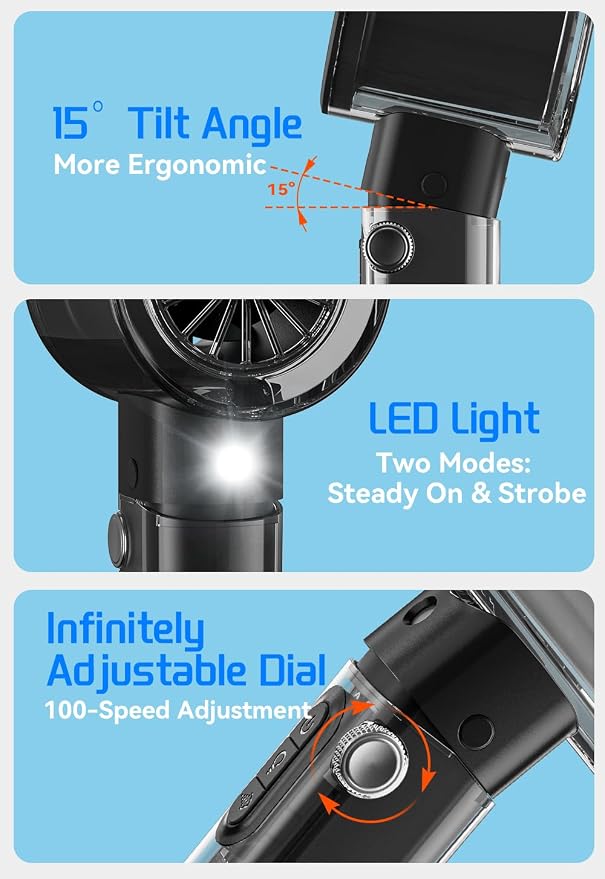 Portable Handheld Misting Fan with 100 Speeds, 3000mAh Rechargeable Battery (17H), Smart LED Display & Flashlight, Personal Mini Cooling Fan for Travel, Disney, Concerts, Makeup (WHITE)
