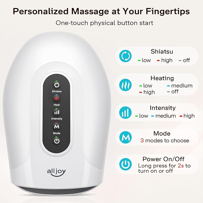 ALLJOY Hand Massager, Cordless Electric Hand Massager with Heat and Kneading Rollers Massage for Tired Fingers, Gifts for Women Men(White)