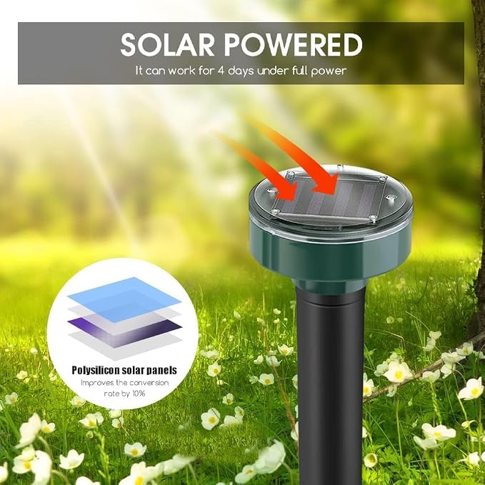 Mole Repellent Solar Powered - Ultrasonic Rodent Repeller 8 Pack,Waterproof Solar Powered Groundhog Deterrent for Yard Garden Farm,Rat Repellent for Gopher