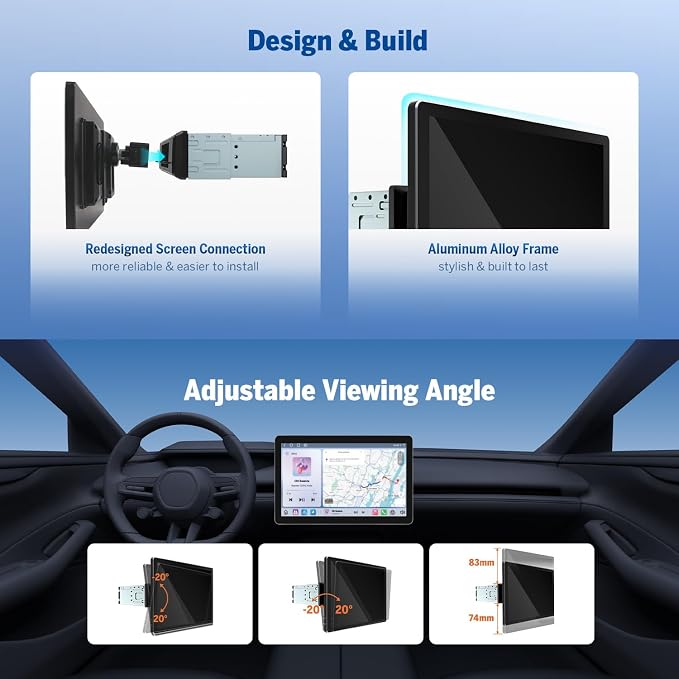 EONON 10.95" QLED 2K Adjustable Screen Car Stereo with Wireless CarPlay/Android Auto,6GB RAM 64GB ROM, 4G,WiFi6,for Universal 1DIN Car Radio with AHD Backup Camera DSP, Opt & Coax Output-SD1X6S2