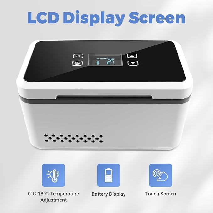 Electric Insulin Cooler Travel Case, Mini Insulin Fridge for Storage, Portable Insulin Refrigerator, ‌Large Capacity Diabetic Fridge Box for home,travel, Rechargeable Battery, Temperature LCD Display