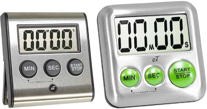 eTradewinds Elegant Digital Kitchen Timers 2 Pack Bundle Featuring Stainless Steel Models eT-23 and Model eT-25, Auto Shutoff Auto Memory
