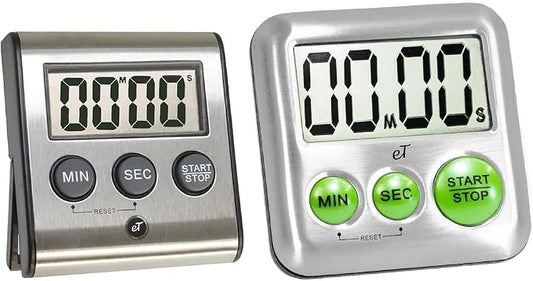 eTradewinds Elegant Digital Kitchen Timers 2 Pack Bundle Featuring Stainless Steel Models eT-23 and Model eT-25, Auto Shutoff Auto Memory