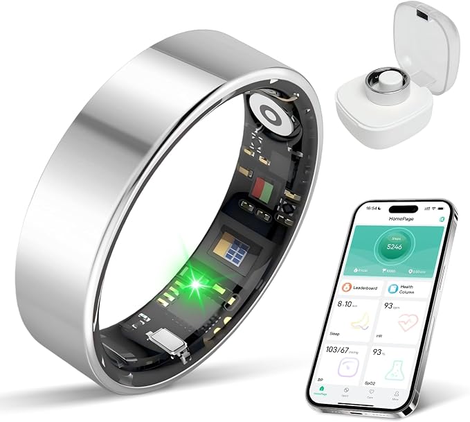 New Smart Ring Health Tracker for Women & Men, Sleep Exercise Health Monitoring, Daily Tracking, iOS/Android Compatible, IP68 Waterproof, No Subscription Required, 5‑Day Battery Life (Silver, 10)