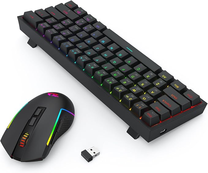 Redragon S144 Gaming Keyboard & Mouse Combo, 60% K617 Tri-Mode Wireless RGB Mechanical Keyboard and 7200 DPI Wireless Gaming Mouse Bundle, Convenient Shared Dongle