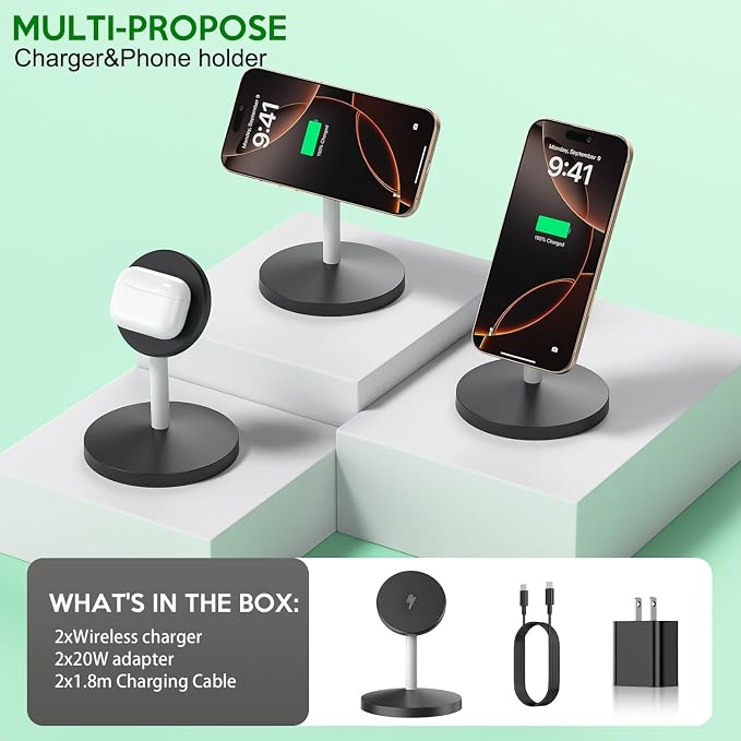 Wireless Charging Stand,2 Pack Wireless Charging Station Mag-Safe Charger Stand with 6Foot USB C Cable,iPhone Charger Stand Charging Station for iPhone 17 Pro Max/17Air/16 Plus/16 Pro Max/15/14/13/12