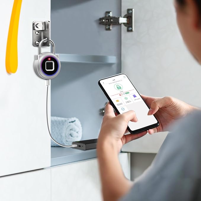 Gym Locker Padlock Fingerprint Padlock eLinkSmart Waterproof Keyless Smart Lock iOS Watch App Unlock View Record Combination Padlock for School Gym Locker Gun Case Field Box Colorful Acrylic