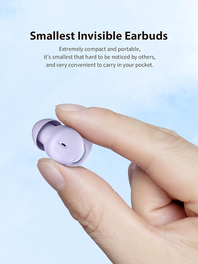Sleep Headphones, Invisible Sleep Earbuds for Side Sleepers, Small Noise Blocking Sleep Earphones, Bluetooth 5.3 Tiny Hidden Earbuds for Work,Sleeping - Purple