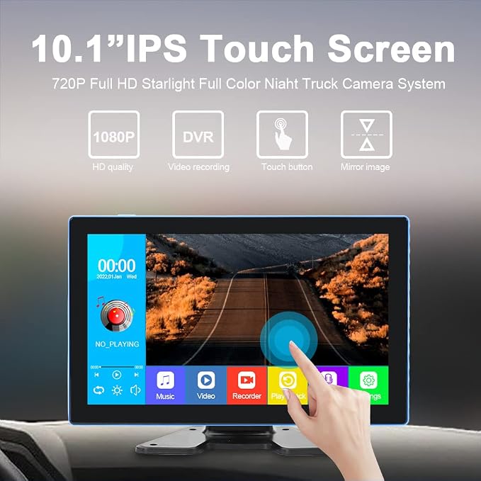 EVERSECU 4K Car Backup Cameras System with 10.1" Touch Screen Quad Display Monitor & 4pcs 1080P Backup AHD Cameras, MP5 Player, Vehicle DVR Recorder for RV/Truck/Bus/Trailer/Camper/Van