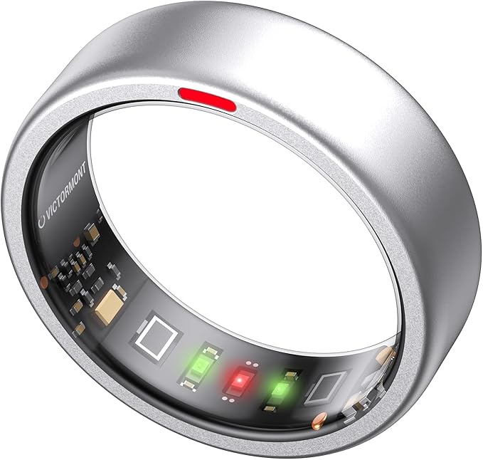 Smart Ring Pro, No App Subscription, Sleep & Activity Tracker with Heart Rate Monitoring, 7 Days Battery Life, IP68 Waterproof Fitness Ring, Compatible with iOS & Android(Matte Silver,8)