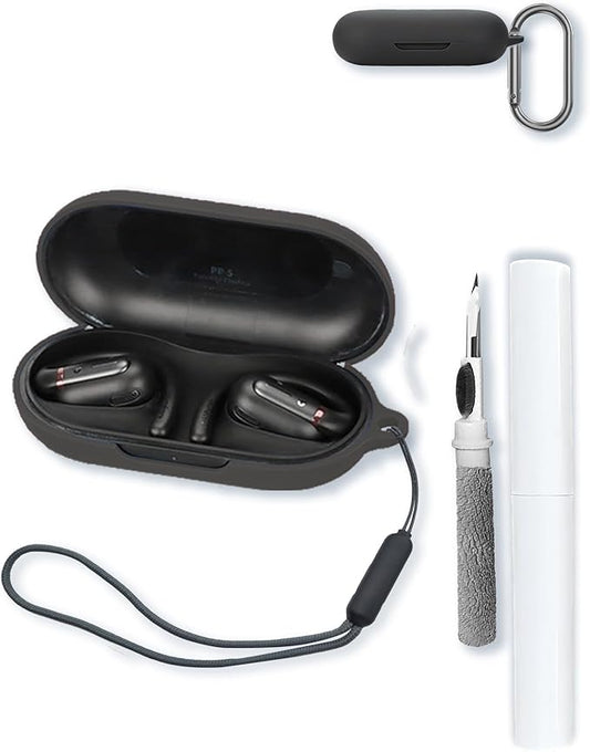 Case for Soundcore V30i True Wireless Earbuds,Soft Protective,BOVUGAC Silicone Case Cover with Keychain & Cleaning Kit & Lanyard for Anker V30i-Black