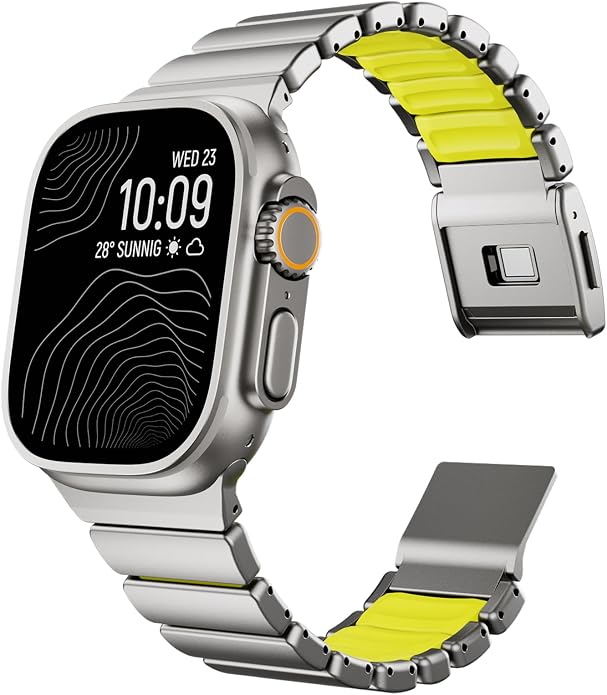 Magnetic Titanium Band Compatible with Apple Watch Ultra 3/2/1 Band 49mm Series 11 10 46mm 45mm 44mm 42mm SE 3/2/1 9 8 7 6 5 4,Luxury Silicone Dual-Layer Link For iwatch Men Women