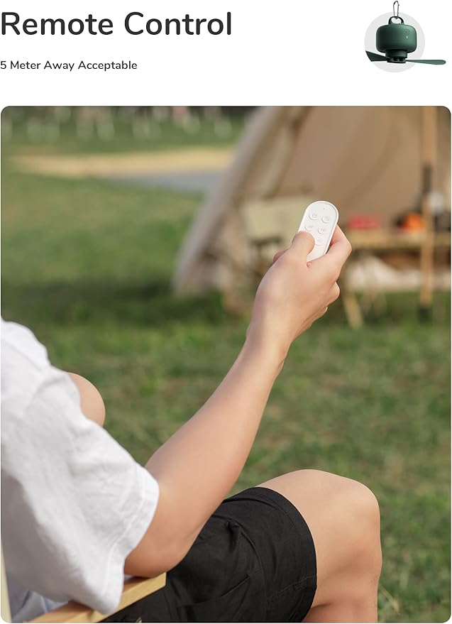 JISULIFE Camping Fan 8000mAh Battery Operated, Portable Tent Rechargeable with Remote Control, Detachable Fan-Blades, Hanging Hook, Timer, 4 Speeds for Outdoor Dorm-Green