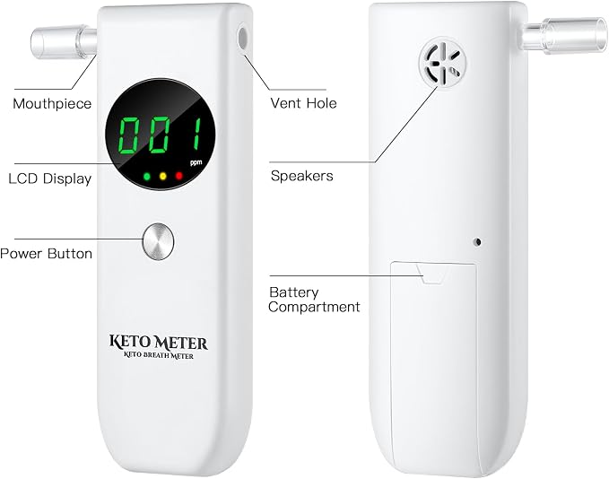 Ketosis Breath Meter for Tracking Your ketosis - Professional Home Ketone Breath Analyzer Portable Ketone Breath Monitors Tester for Accurate Testing with Includes 10 Mouthpieces