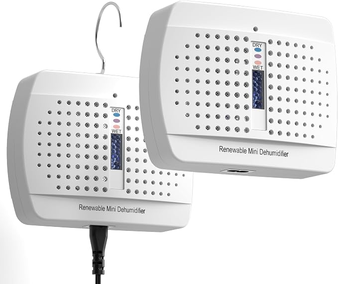 2 Pack Small Dehumidifier, Rechargeable Moisture Absorbers, Gun Safe Mini Dehumidifiers Humidity Absorbers, Damp Rid, Portable for Car Closet Bathroom Wardrobe Small Room
