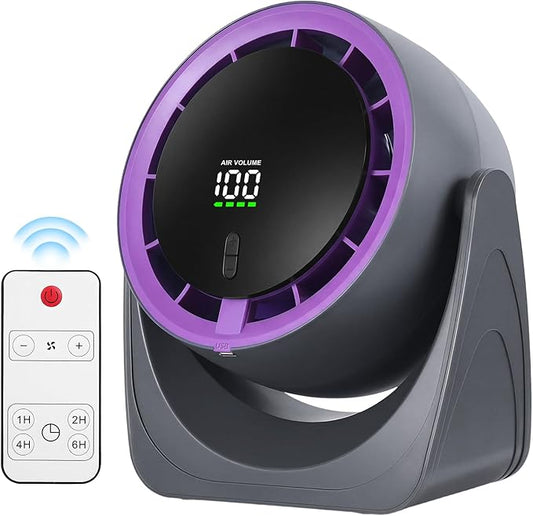 SPONVATT Rechargeable USB Desk Fan for Bedroom, Quiet Table Fan With Turbo Airflow, 100 Speeds,LED Digital Display, 360° Rotating, Small Personal Cooling Fans for Bedroom Home Office Dorm(Purple Gray)