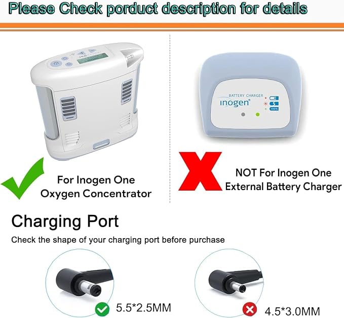 19V Replacement Charger for Inogen One G1-G5 Oxygen Concentrator, Compatible BA-106 BA-207 BA-301 BA-401 Series Power Adapter
