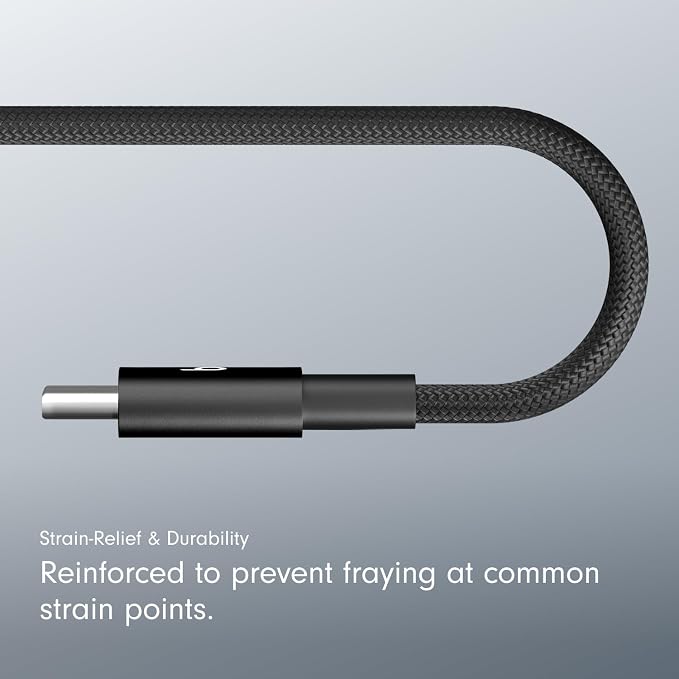 Beats USB-C to USB-C Woven Cable Fast Charging Durable/Tangle-Free Compatible Charger for Apple & Android Devices (1.5 m, 5 ft) - Bolt Black