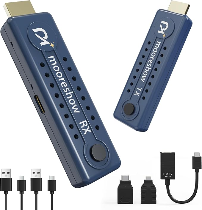 Wireless HDMI Transmitter and Receiver 328FT/100M, 1080P@60Hz | 4K Decode | Plug and Play | 2.4G/5G Dual Band | For Laptop, TV Box, Monitor, Projector