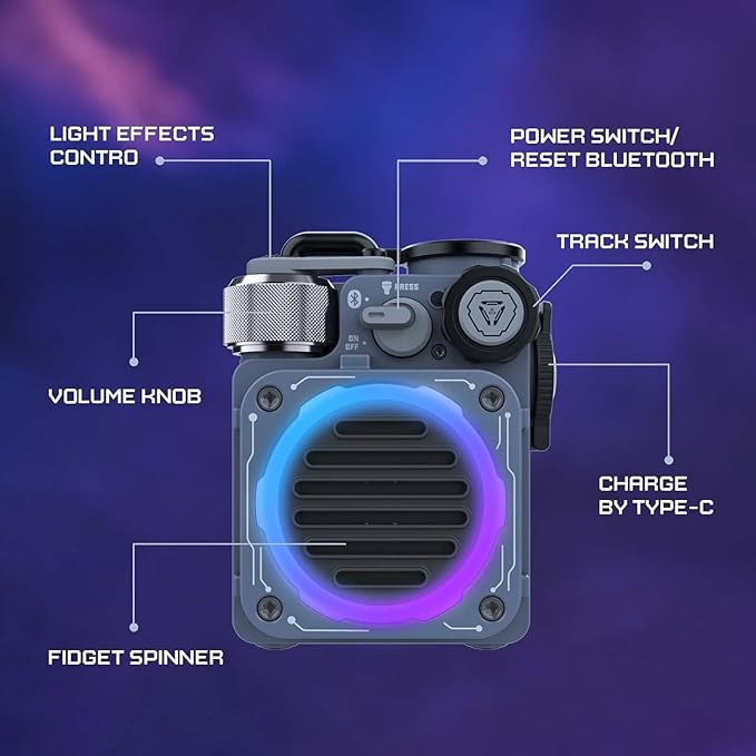 Muzen Cyber Cube Bluetooth Speaker, Bluetooth 5.0, Portable Speaker with Fidget Spinner, Crystal Clear Sound with RGB LED Light Wireless Speaker, Waterproof Speakers for Indoor Outdoor