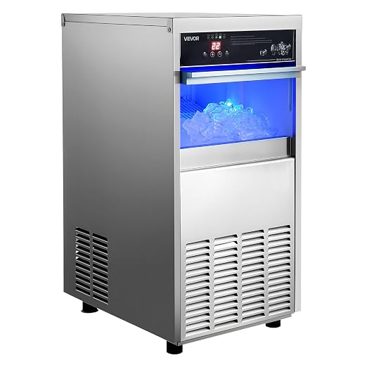 VEVOR Commercial Ice Maker Machine, 100 lbs/24h with 30-35 lbs Storage, Bullet Ice,Built-in/Freestanding/Under Counter, Stainless Steel Ice Maker with LED Display for Home Bar Restaurant