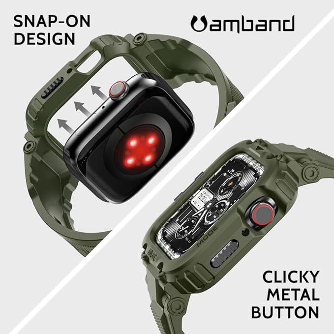 amBand Compatible with Apple Watch Series 9/8/7/6/5/4 & SE 3/2/1 41mm/40mm Band Case for Men, M1 Sport Rugged Case with Strap Military Protective Cover Bumper for iWatch 41/40 mm - Army Green