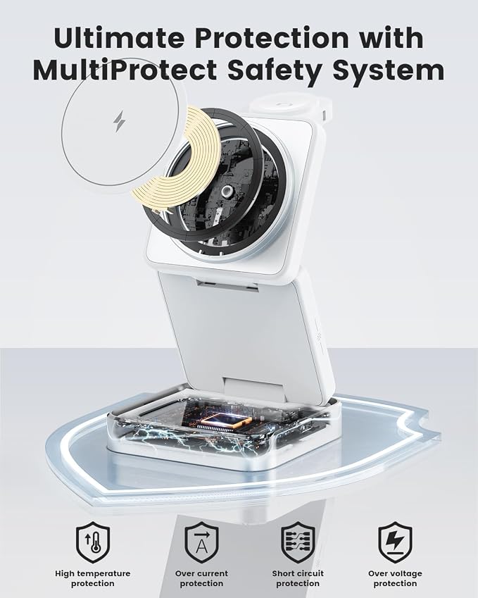 3 in 1 Wireless Charging Station Magnetic Wireless Charger,Portable Foldable Travel Essential with Nightlight Fast Charger Stand for iPhone 17 Pro Max/17 Pro/17Air/17/16/15/14/13,AirPods&Apple Watch